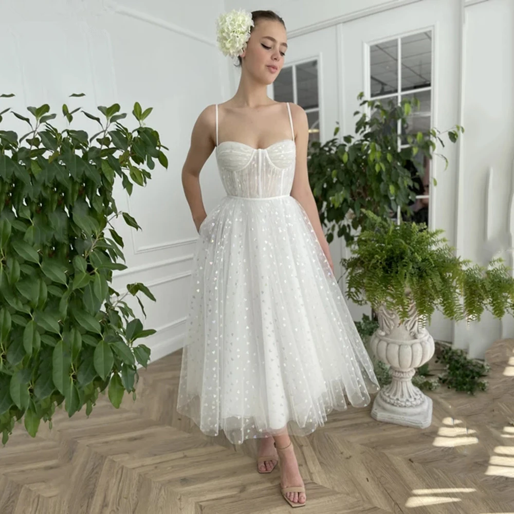 

Customized Evening Dress Ivory Bling Spaghetti Strap Ankle-Length A-Line Plus size Zipper Back Women Formal Party Gowns H985