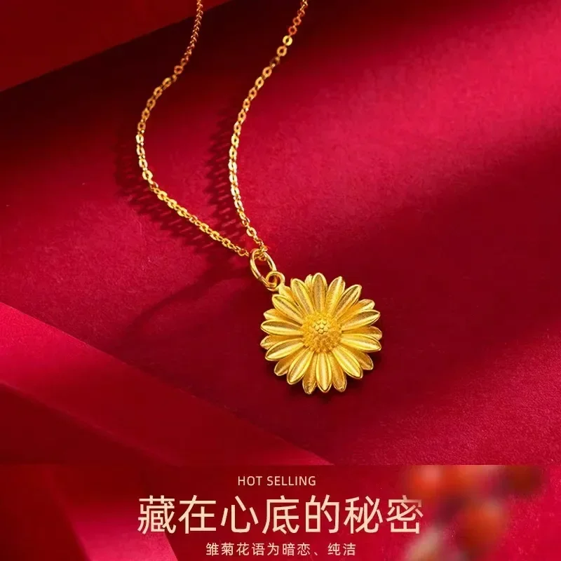 

Luxurious pure gold chain daisy necklace AU9999 real gold 24K female sunflower pendant light luxury gold clavicle chain