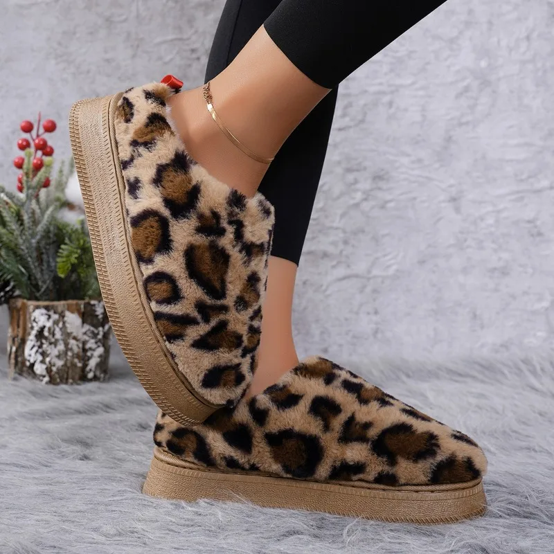 Fashion Design stivali da neve alla caviglia in pelliccia di leopardo scarpe da donna in cotone caldo stivali corti invernali in peluche nuovi comodi stivali Femme