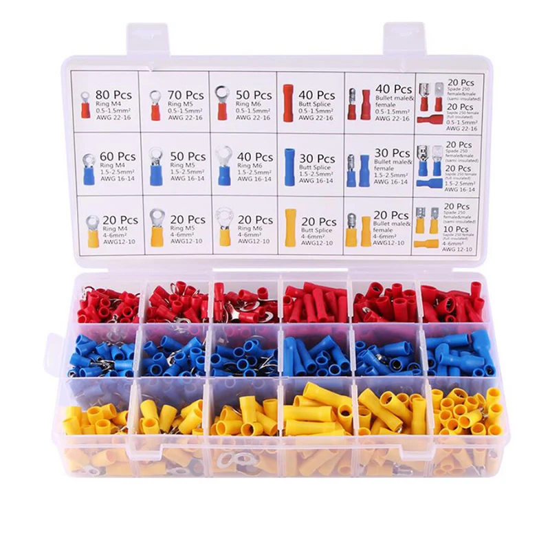 

700PCS 27 Types Insulated Terminals Kit, AWG22-10 Ratchet Crimping Tool for Spade Ring Butt Bullet Wire Connectors
