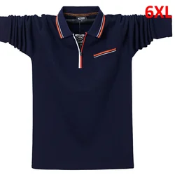 Long Sleeve Polo Shirts Men Spring Autumn Polo Shirt Plus Size 6XL Fashion Casual Solid Color Cotton Polo Black Green Pink