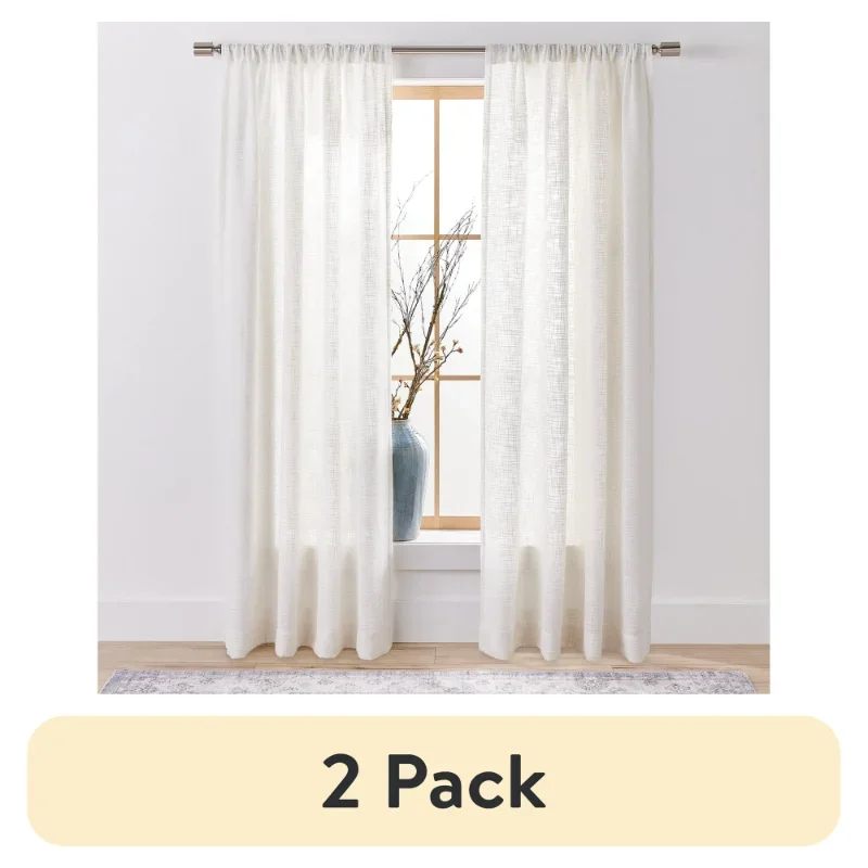 

(2 pack)New Upgrade.1-Piece, White, 52" W x 84" L Woven Slub Rod Pocket Light Filtering Curtain Panel,free shippment