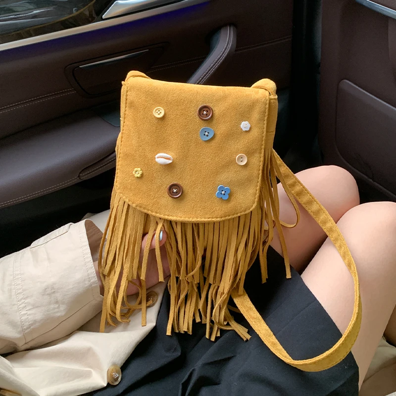 

Новинка 2024 года, осенне-зимняя сумка через плечо из искусственной замши, модная сумка с кисточками, кошелек с клапаном, мини-сумка-мессенджер с небольшим клапаном, зеленая