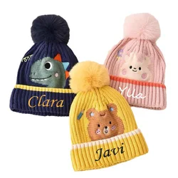 Cappello da bambino personalizzato con dinosauro carino, cappello di lana, cappello caldo per bambini, cappello lavorato a maglia per ragazzi e ragazze, cappello da bambino