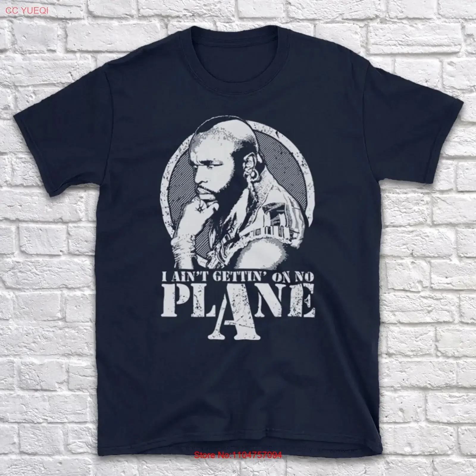 Camiseta masculina vintage lavada com estampa de ação dos anos 80 de I Ain't Gettin' On No Plane A Team B Baracus Bosco BA, disponível em várias cores e tamanhos.
