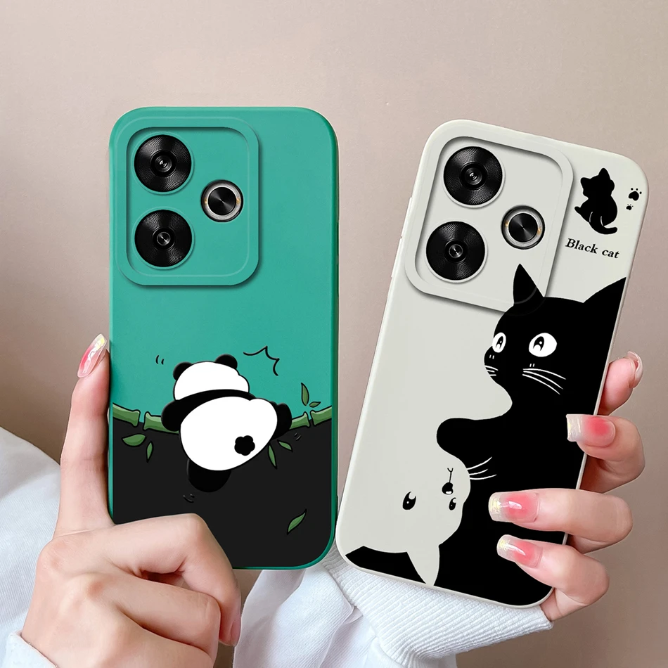 For Poco F6 Pro Phone Case Cat Panda Funda Upgrade Liquid Silicone Full Protection Back Cover For Xiaomi Poco F 6 F6Pro Housing