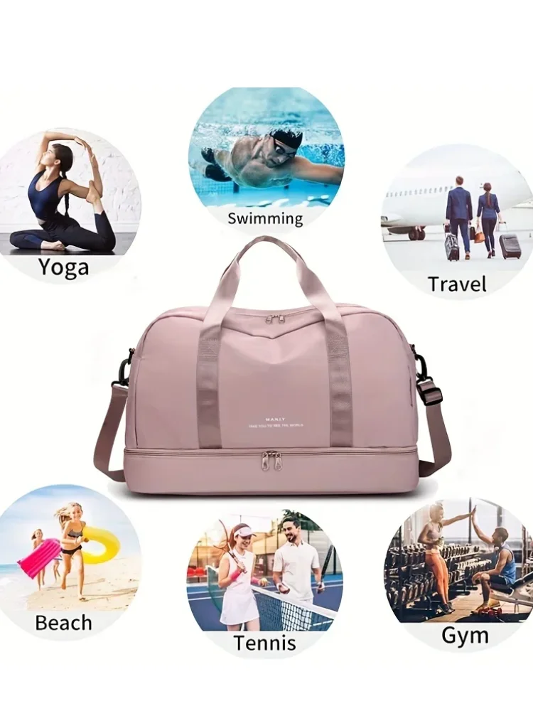 Expandable Travel Duffle Bag for Women, Sports Handbag, Fitness Bag, Large Capacity, One Shoulder Weekend Overnight Bag