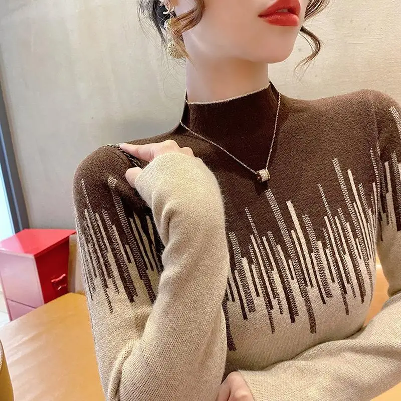 Temperament Office Lady Pullovers Elegant Slim Women\'s Clothing 2023 Casual Winter Thin Knitting O-neck Long Sleeve Pullovers