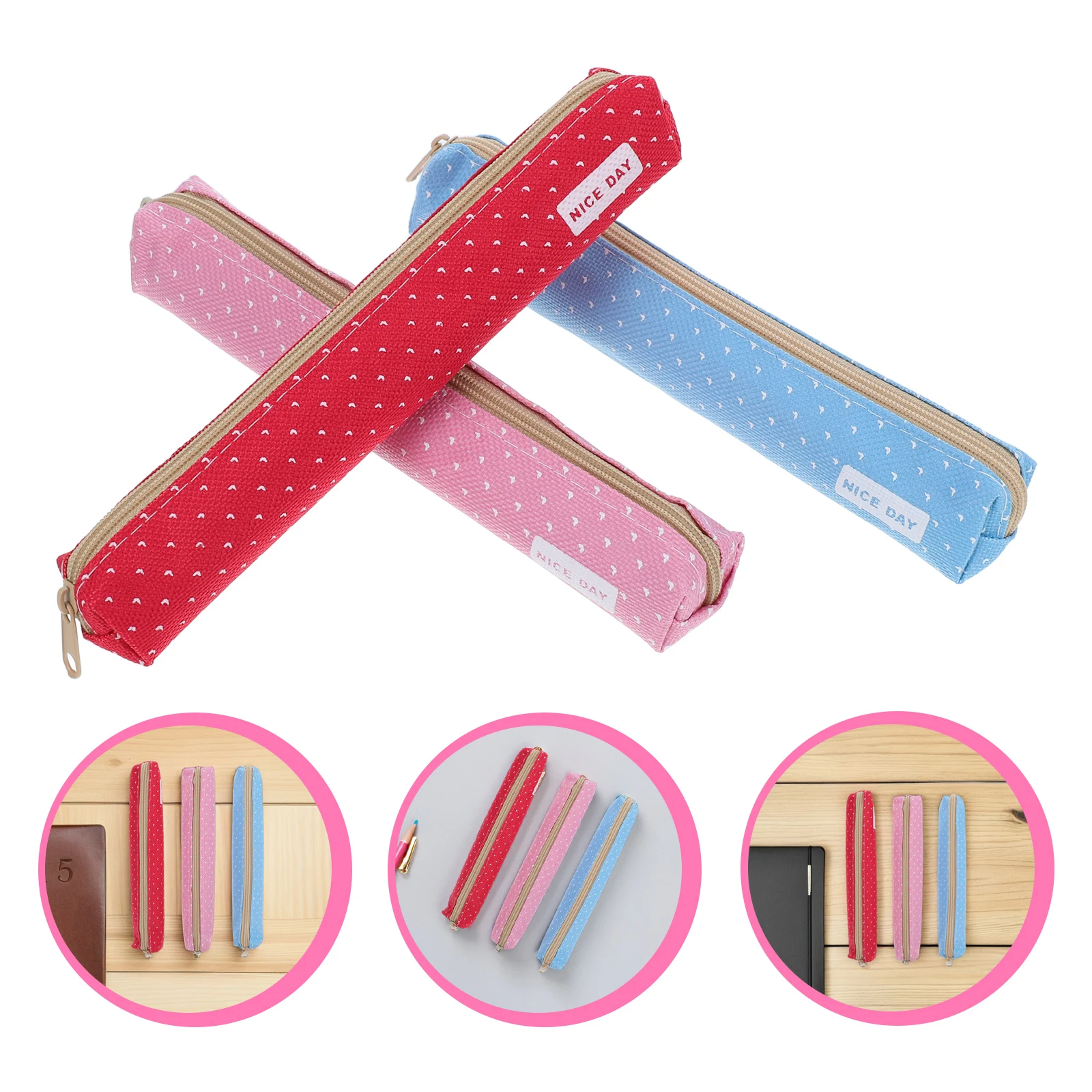 

3 Pcs Candy Color Pen Bag Canvas Pencil Pouch Dots Small Case for Teen Girls School Kids Aesthetic Artist