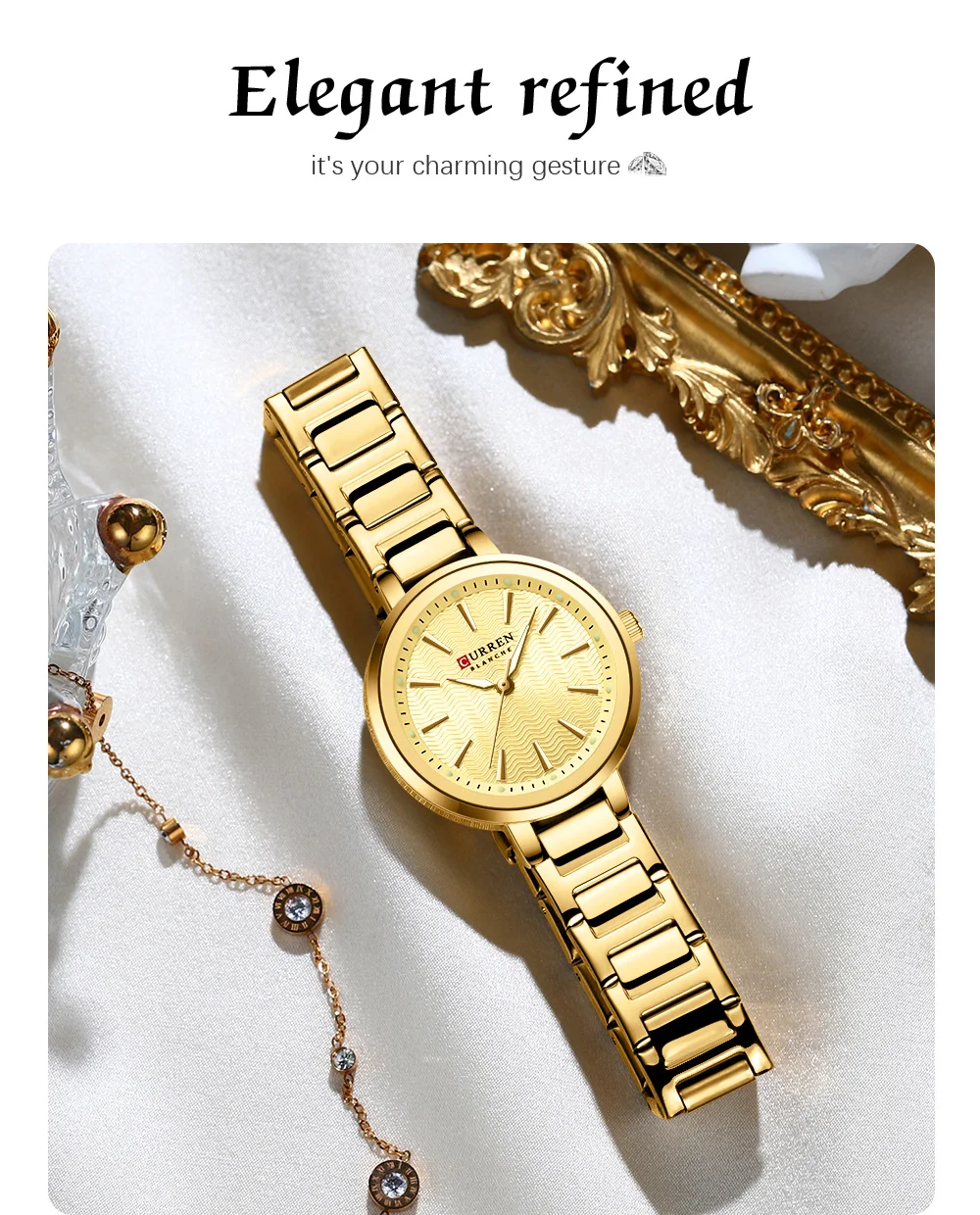 CURREN Elegante Schlichtheit Quarz-Zifferblatt-Uhr für Damen Schlankes Luxus-Zifferblatt mit Leuchtzeigern Armbanduhr für Damen – Detail 9