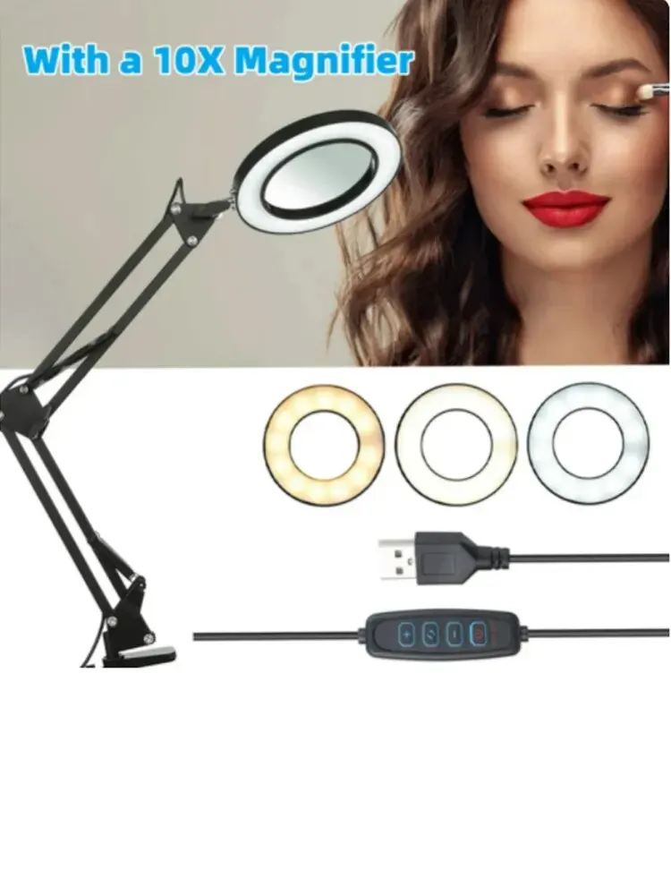 72LED 8X/10X NIEUWE Verlichte Vergrootglas USB 3 Kleuren LED Vergrootglas voor Soldeerbout Reparatie/Tafellamp/Huidverzorging Schoonheid - afbeelding 2