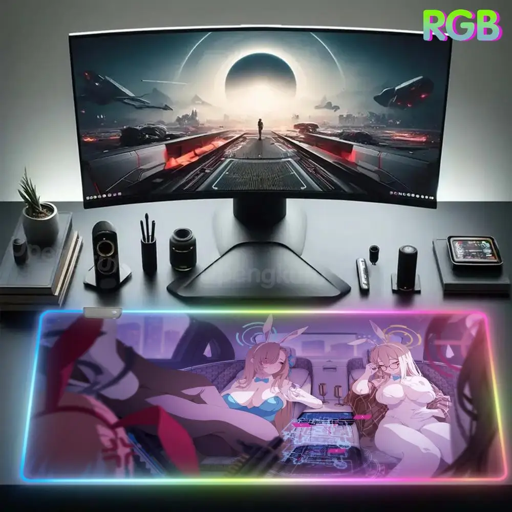 

B_blue A_archive Asuna Mouse Offices Accessories Large Gaming Compute Pad Kawaii Mouse Pad RGB Rubber Mouse Anti-slip Expansion