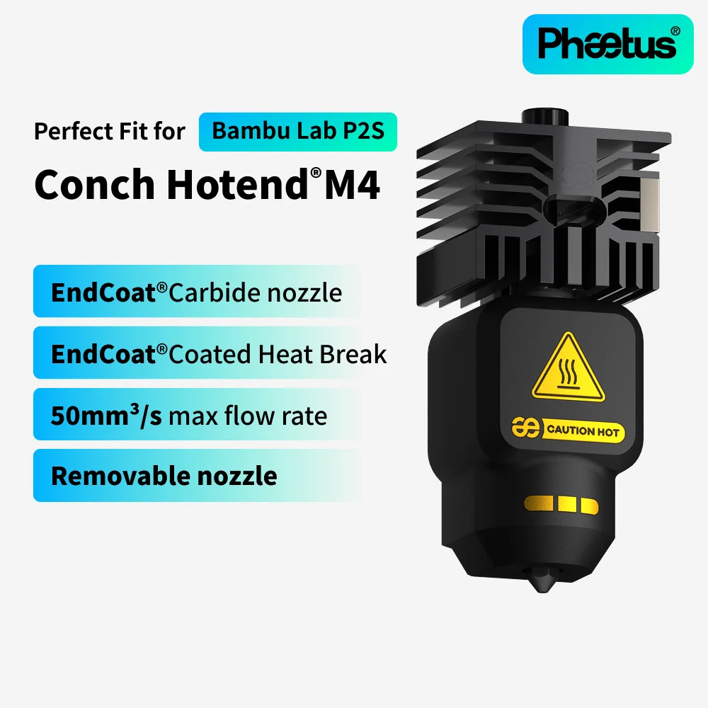 

Phaetus P2S Conch Hotend M4 Kit For Bambu Lab P2S 0.2/0.4/0.6/0.8mm Endcoat Carbide Nozzle Hot End For Bambulab P2S 3D Printer