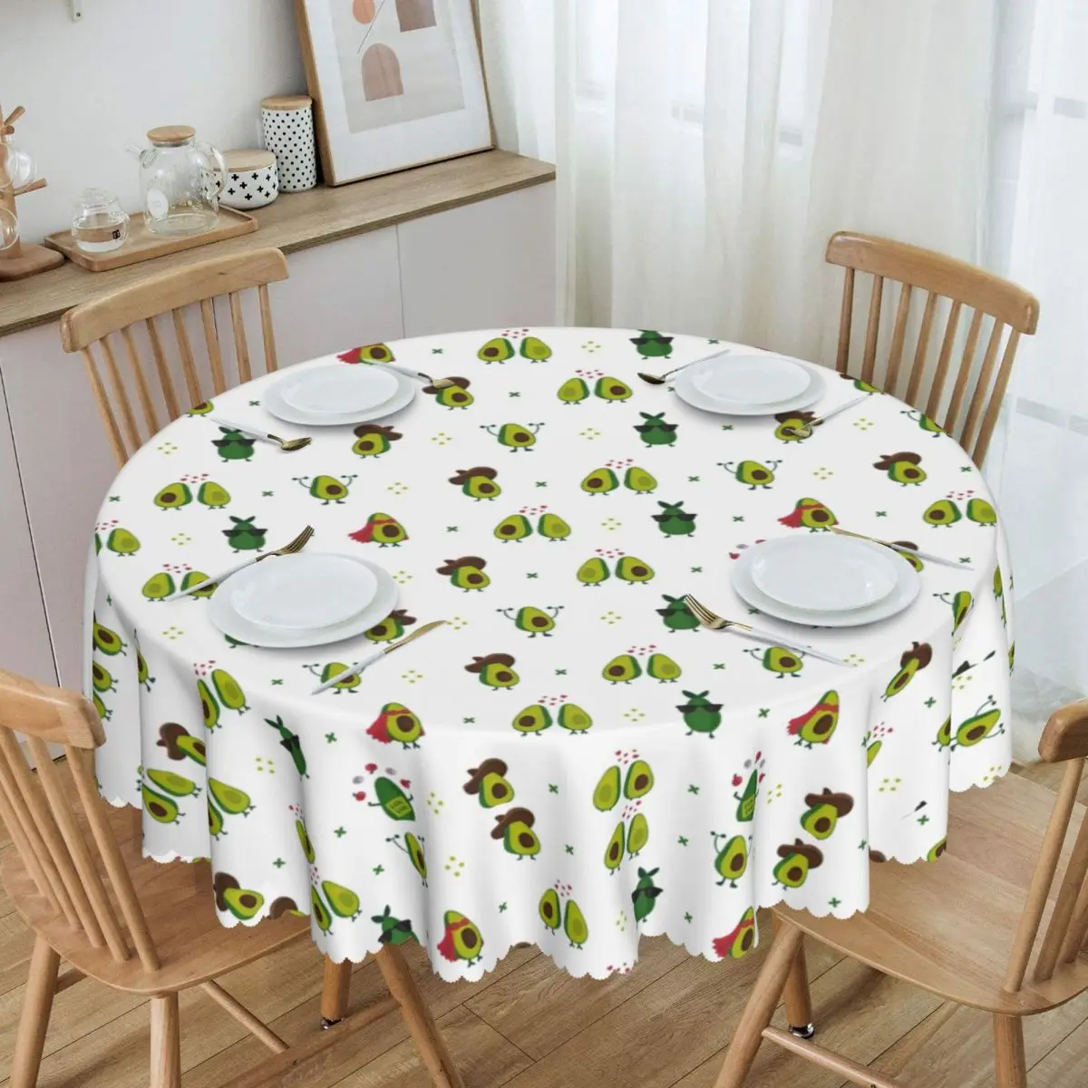 

Custom Round Avocado Pattern Green Tablecloth 60 inch Kitchen Dinning Table Cloth Waterproof Table Cover