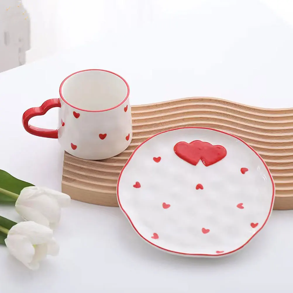

Ceramic Coffee Mug Heart Design Saucer Included Heat Resistant for Home Office Restaurant Party Beverage Cup Gift