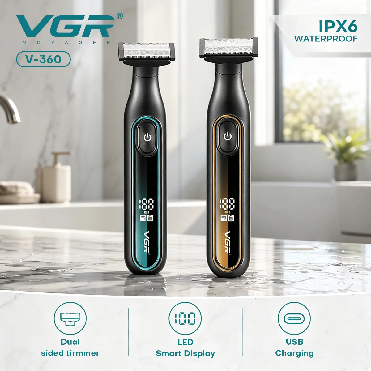VGR Rasierer maschine Elektrischer Rasierapparat Rasierer maschine männer Elektrorasierer Professionell Rasiergerät Wasserdicht Barttrimmer LED-Display Gesichtsrasierer Tragbar Rasierer für Herren