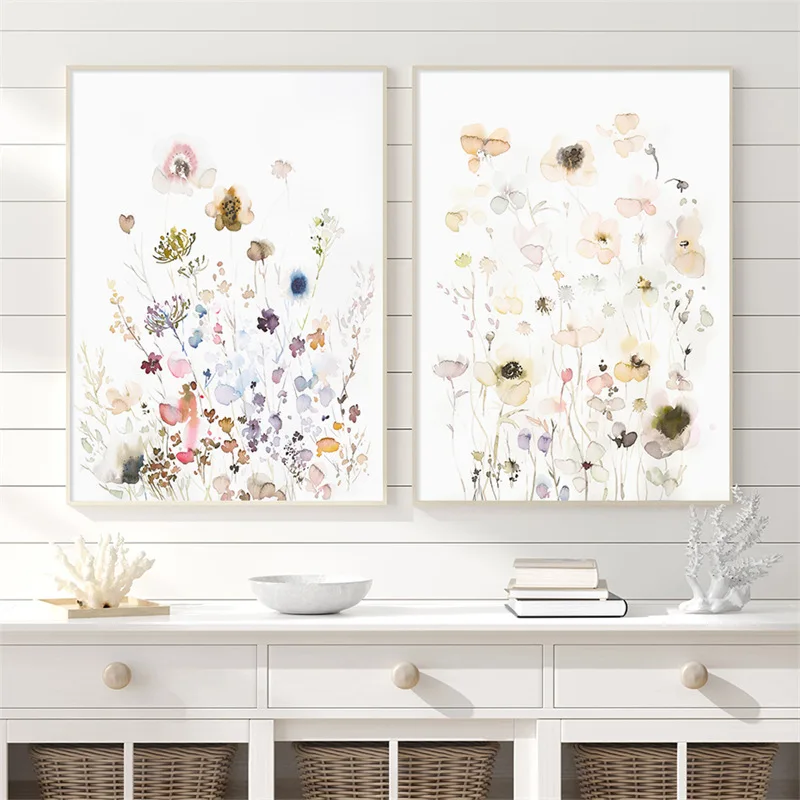 Modern small fresh simple watercolor pink flower butterfly children bedroom living room poster canvas decorative painting core