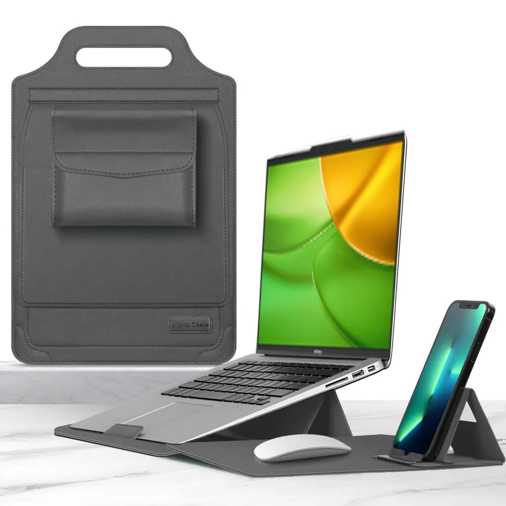 

for Infinix XBOOK B15 15.6inch Laptop Sleeve Foldable Laptop Stand Mouse Pad Phone Holder Charger Mouse Pouch Flip Bag Case