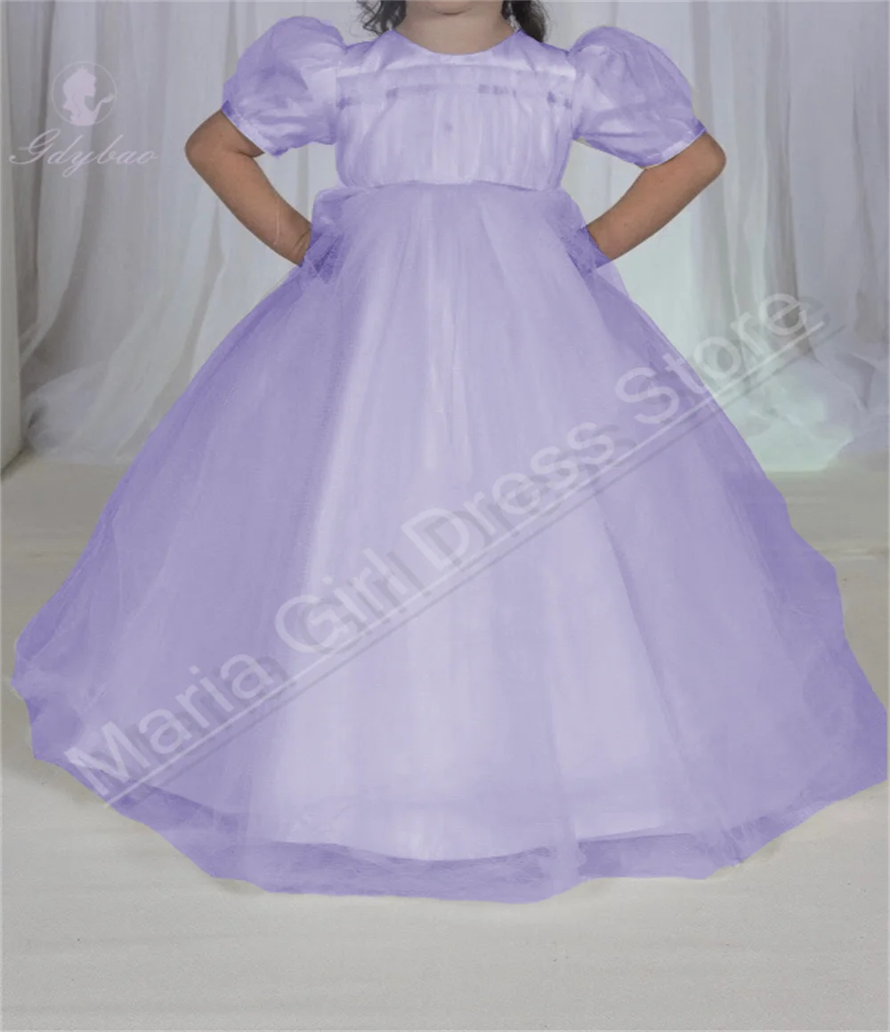 Communiejurken voor meisjes Mesh ronde hals korte mouwen bruiloft bloemenmeisje jurk lang kinderverjaardag fotografie
