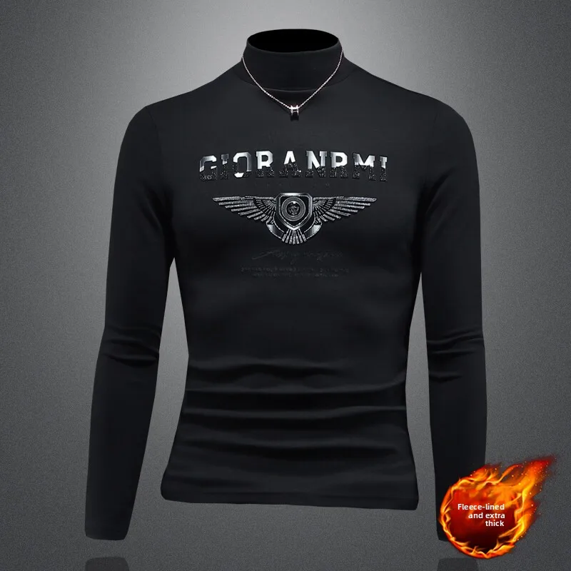 

Мужская утепленная футболка с длинным рукавом и высоким воротником, облегающая, модная, брендовая, осенне-зимняя, из смесового хлопка