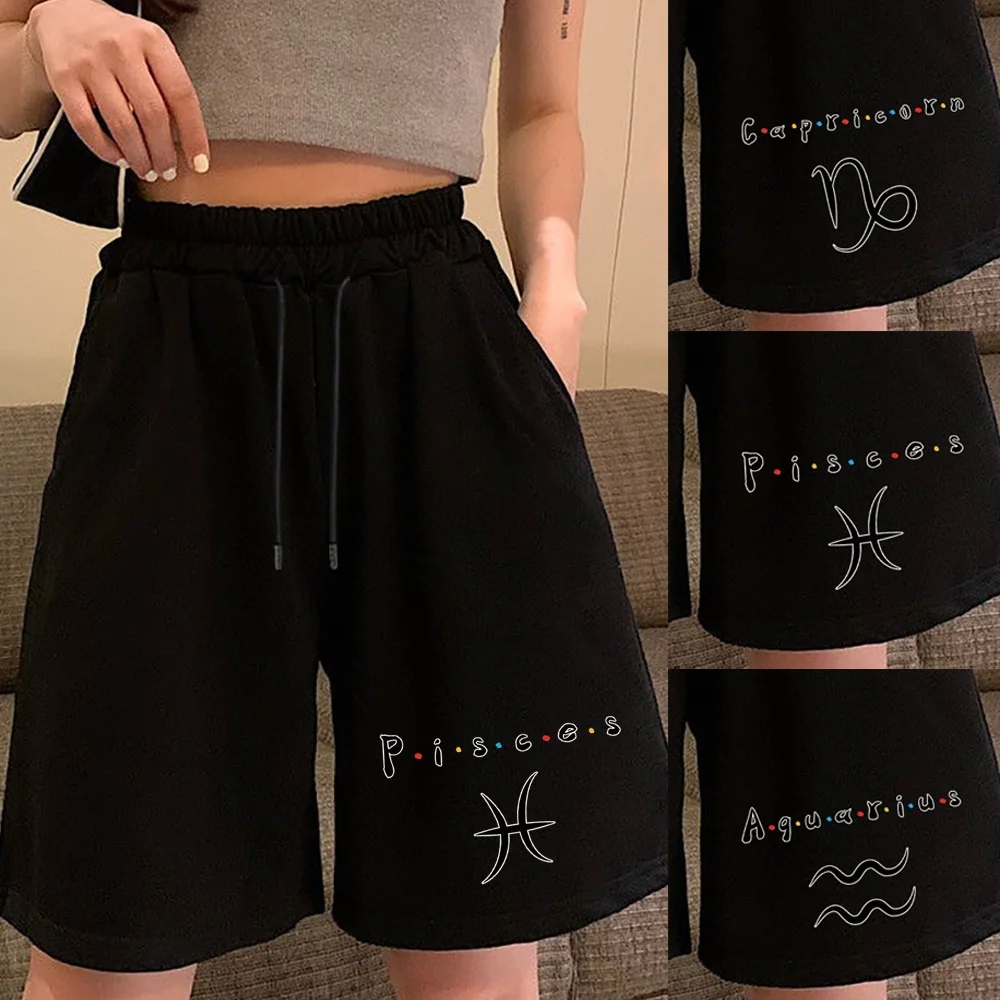 2022 Women Fashion Simple Loose Casual Shorts Woman Daily Ladies High Waist Constellation Printed Trend Straight Sports Shorts