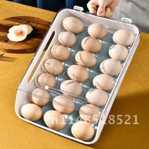 

Automatic New Rolling Egg Box Kitchen Items Refrigerator Storage Organizer Household Transparent Drawer Tray Space Saver