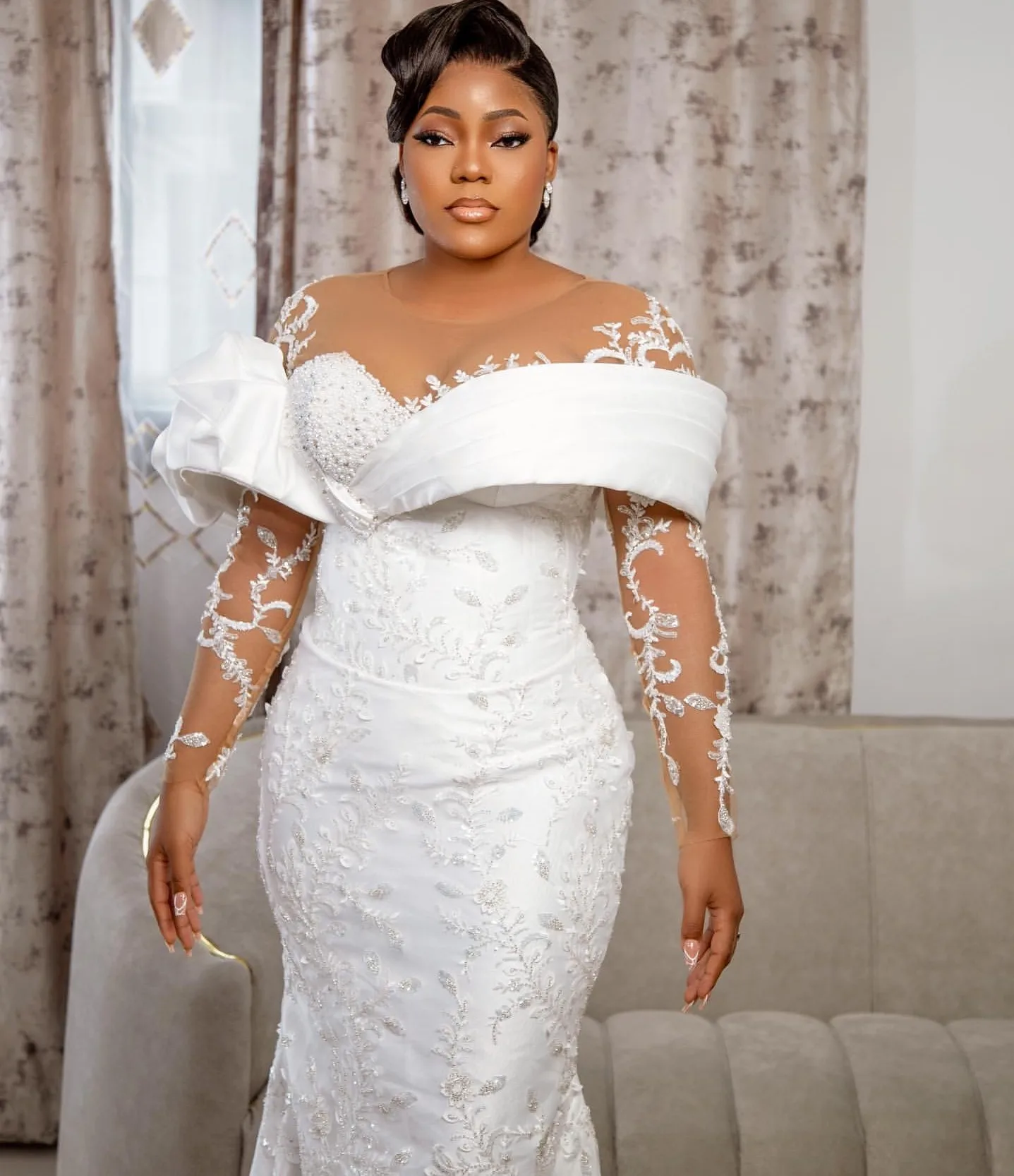 2026 فساتين الزفاف الأفريقية للفتيات السود حورية البحر كم طويل دانتيل مطرز Aso Ebi زي العرائس المرأة Vestido De Novia #4