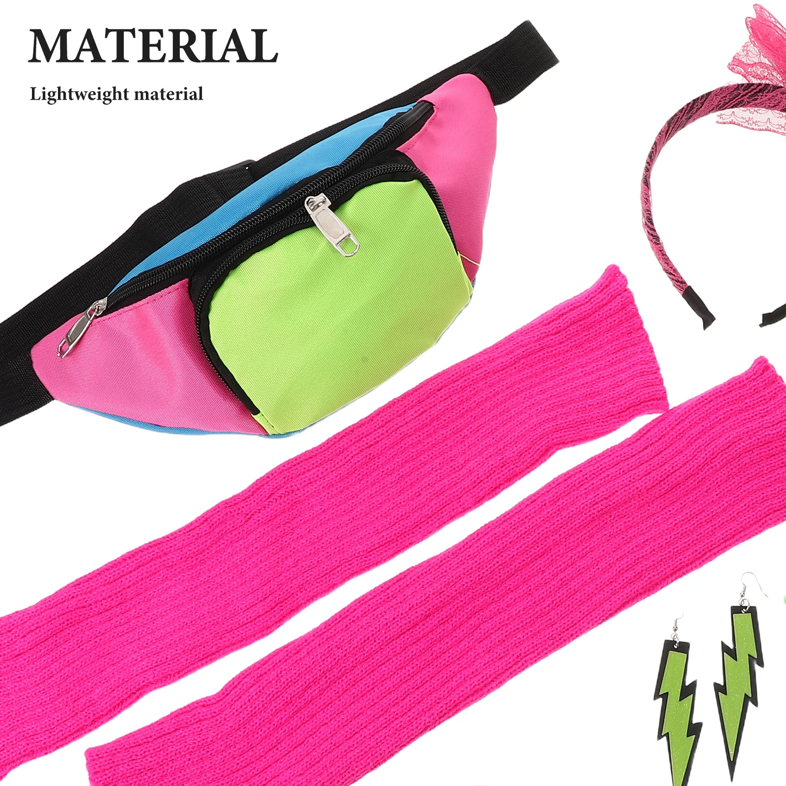 19개 네온 파티 액세서리 세트 클래식 80년대 코스튬 주얼리 여성용 패니 팩 귀걸이 헤드밴드 손목밴드 레트로 포함