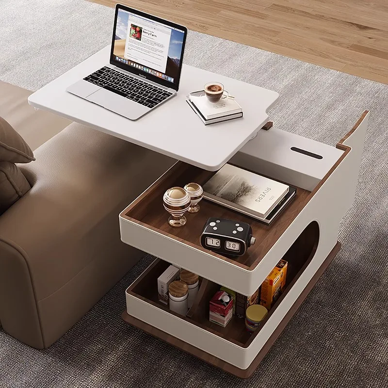 

￥ # Многофункциональный подъемный приставной столик с выдвижным хранилищем и колесиками, передвижной столик для дивана