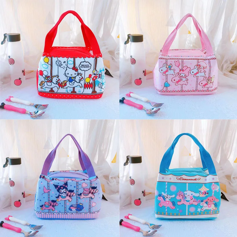 

New Sanrio Hello Kitty Lunch Bag Cartoon Kuromi Waterproof Square Insulation Bag Fresh Ice Bag Student Lunch Box Picnic Bag