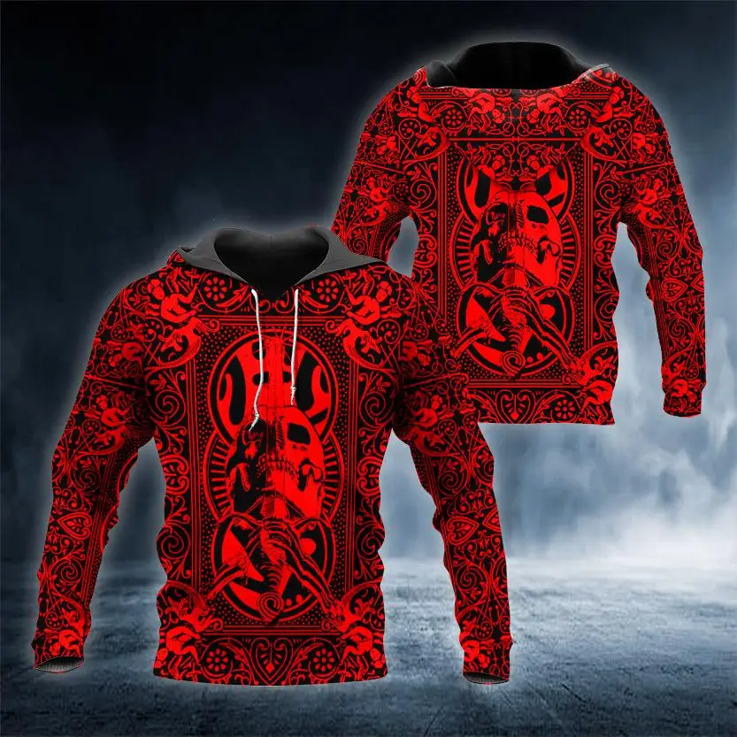 Vintage Men's  Hoodie Pullover 3D Print Blood Skull Graphic Horror Casual Personality Oversize  Long Sleeve Men's  Clothing Tops