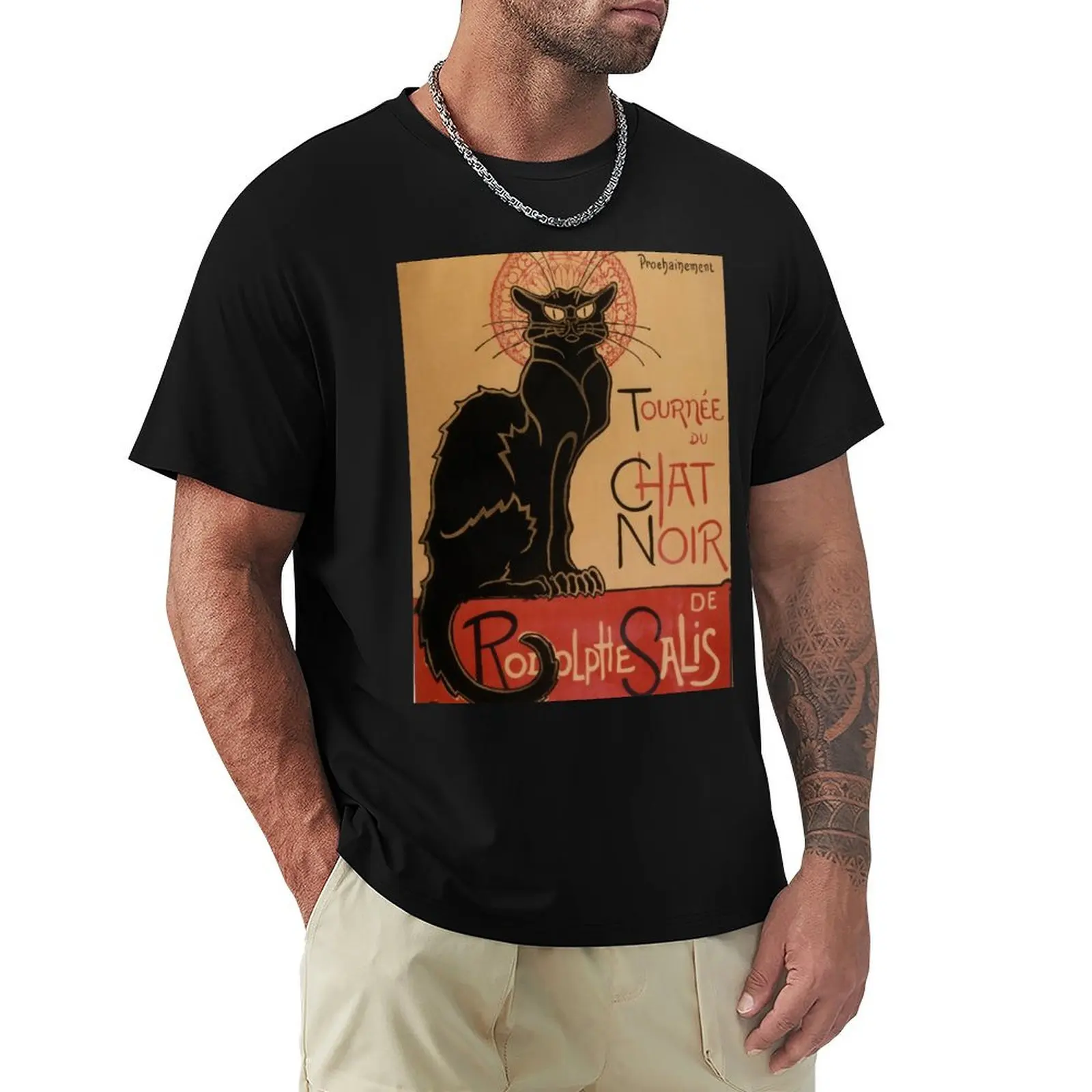 Camiseta Vintage Art Nouveau Le Chat Noir Black Cat, camiseta de algodón suave que no se encoge