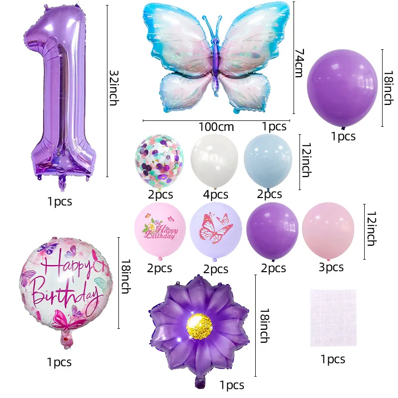 Purple Butterfly Number Balloon Set 1 2 3 4 5 6 7 8 9 Purple Number Children Birthday Party Decorative Balloons Wholesale