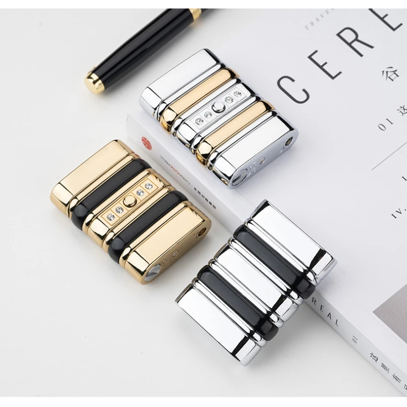 2026 New Uries Direct Flame Butane Lighter Electronic Induction Windproof Lighter Men's Smoking Accessories Gadget