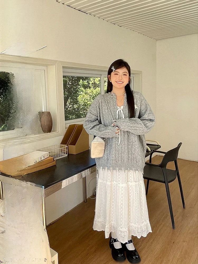 

Korean Sle Lazy Sweater And Skirt Set for Women plus Size Slimming Beautiful Unique Autumn Winter Faion Ensemble