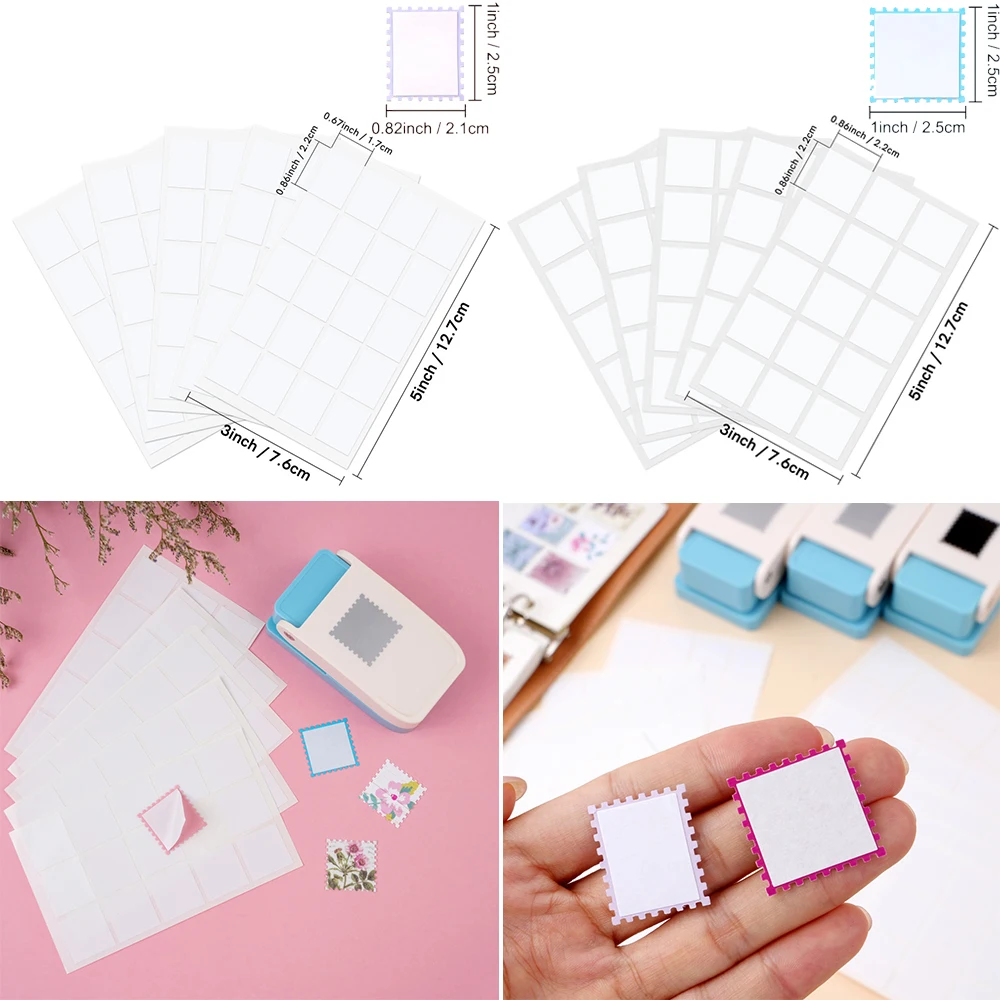 

1" Postage Stamp Punch Double Sided Stickers Self Adhesive Square Rectangle Labels for Paper Craft Journal Envelope Decoration