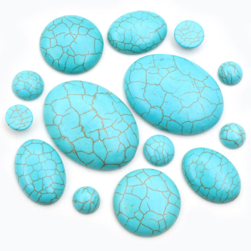 Nowa moda 5-40szt 10mm 12mm 25mm 18x25mm 30x40mm Nature Turquoise Flat Back Round Oval Cabochons Cameo Dome