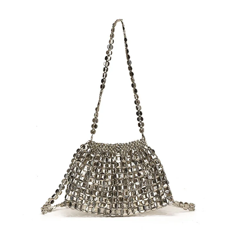 

2025 New handheld niche design silver handmade bead woven handbag essential for summer shoulder bag