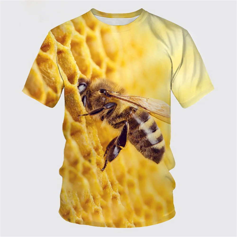 Bee Pattern 3D Print T-shirt Summer Men's O-Neck Short Sleeve T Shirts Casual Streetwear Oversized Harajuku Man Kids Tees Tops