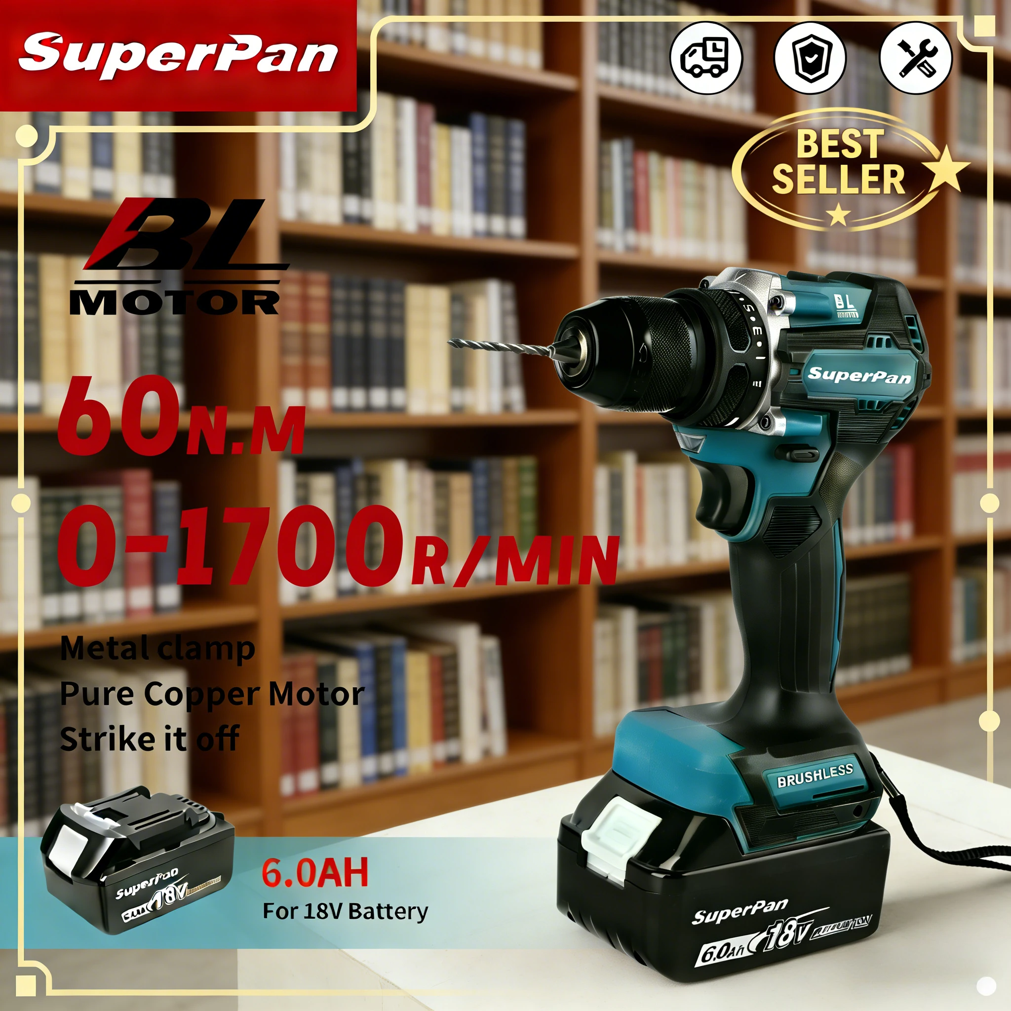 

Ударная дрель-шуруповерт SuperPan SP487, двухскоростная, с охлаждением, для ремонта и сверления, совместима с аккумулятором Makita 18В.