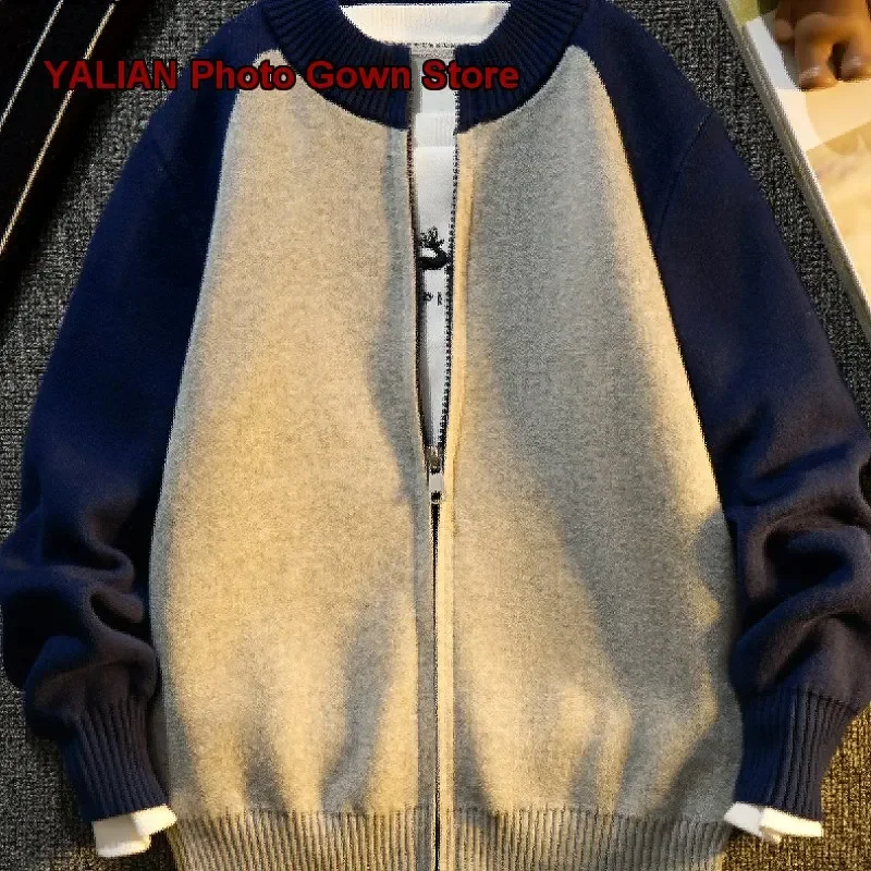 Boys Cotton Baseball Jacket 2026 Autumn Winter Kids Long Sleeves Zip Up Knit Top Outerwear