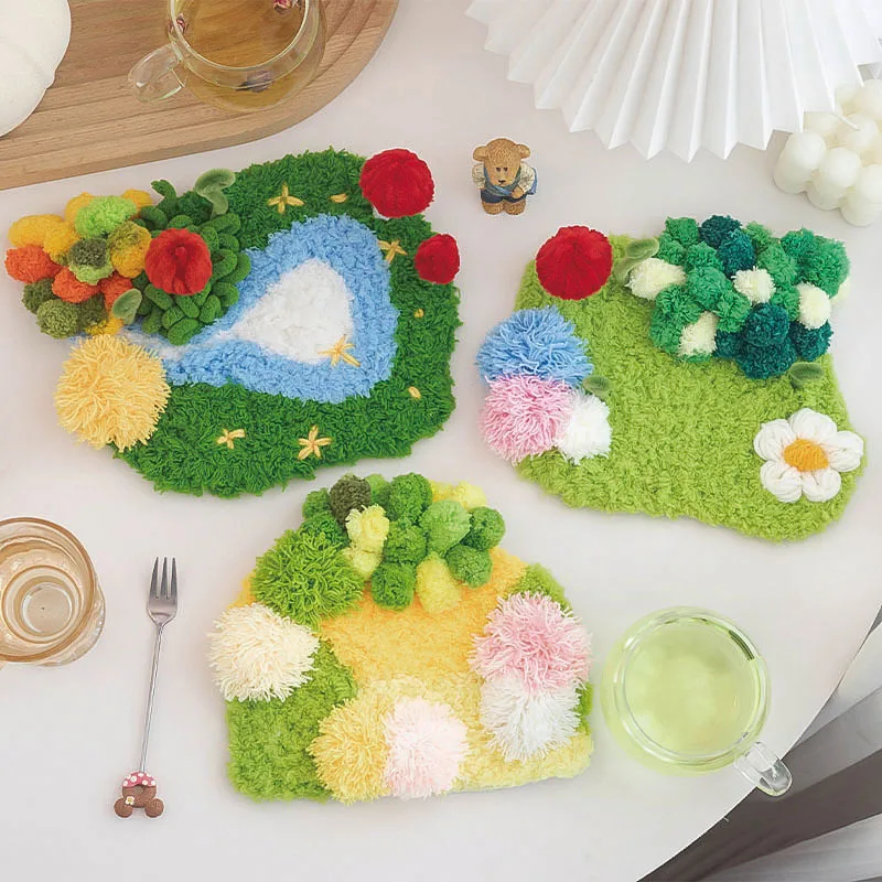 【セール中】ラッチフックコースターキット 大人 初心者向け モス シンプルな刺繍 DIY かぎ針編み糸 ラグ フッククラフトキット ギフト ホームデコレーション用