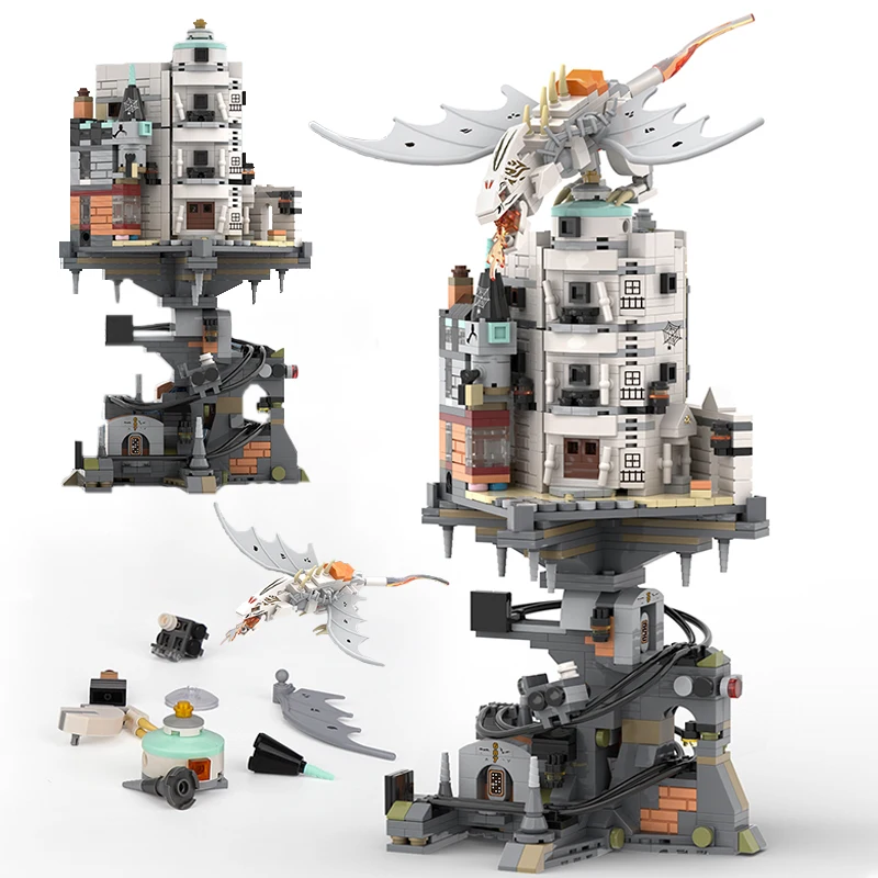 

Набор строительных блоков Wizard Tower Magic World Dragon MOC, конструктор для детей и взрослых, подарок на день рождения, 1056 деталей, Грингоффтс