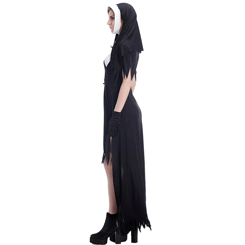 Disfraz de monja demonio aterrador para mujer, disfraz de Halloween para adulto, vestido de fiesta de Carnaval, traje de ropa