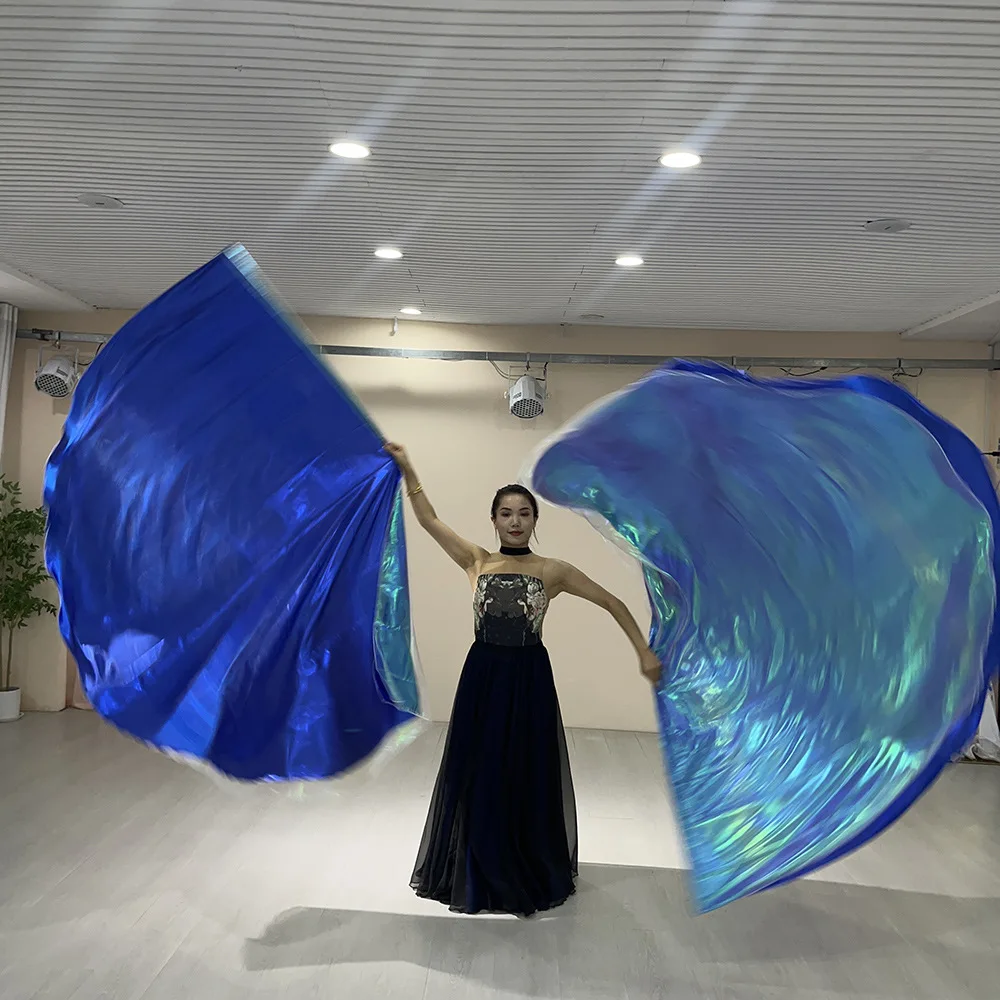 Dança do Ventre Bandeira de Camada Dupla, Adereços de Dança, Trajes de Igreja, Bandeira de Louvor, Multicolorida com Bastão Telescópico, 140x140cm