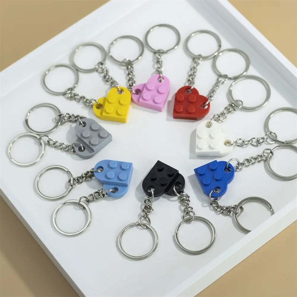 Keychain Charm Pair Heart Brick Detachable Pendant Couple Bestie Bag Ornament Qixi Gift Plastic Metal Red Portable