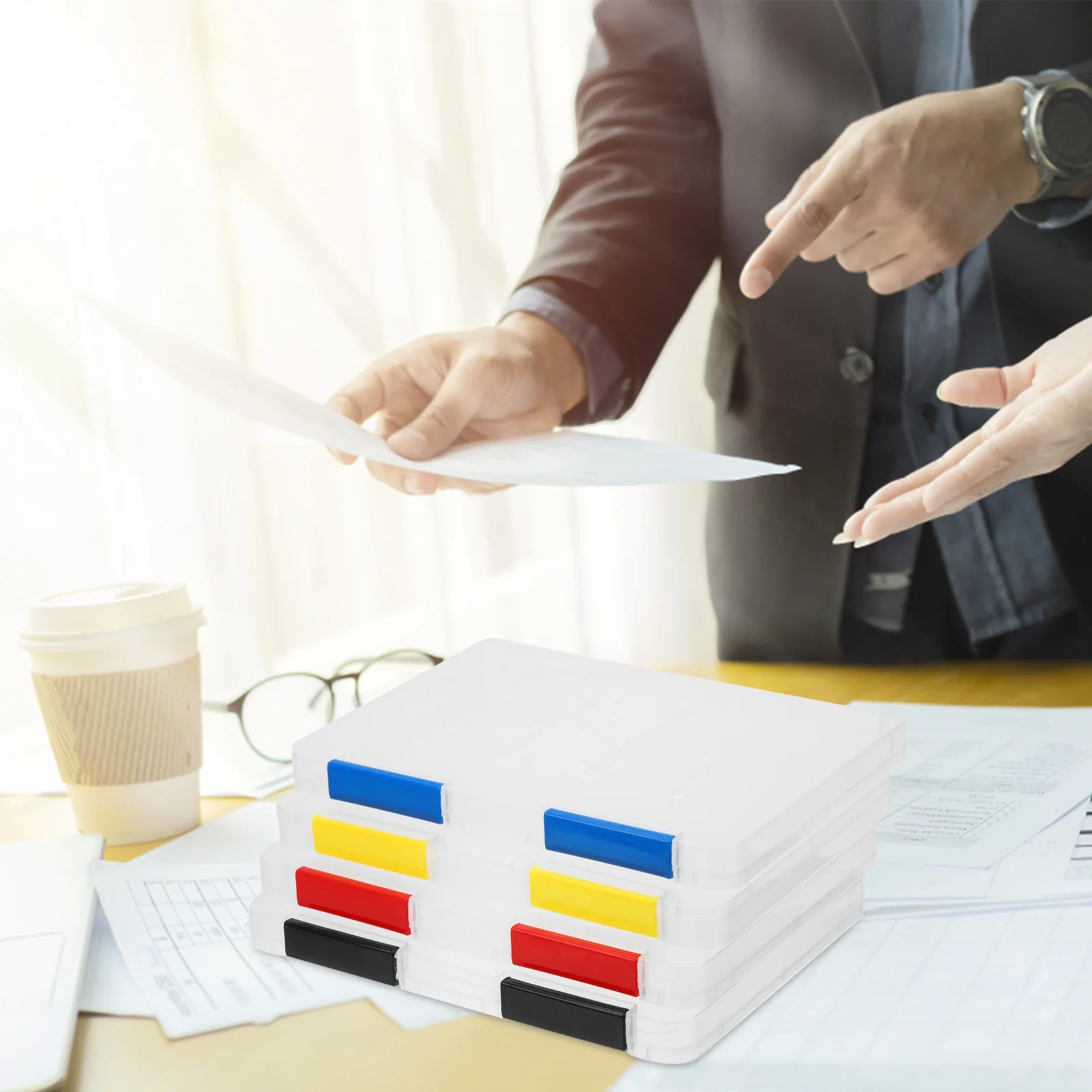 Picture 7: 4pcs File Box Clear Stackable Document Storage Organizer For Office Desktop Home Use Transparent File Container A5 Document