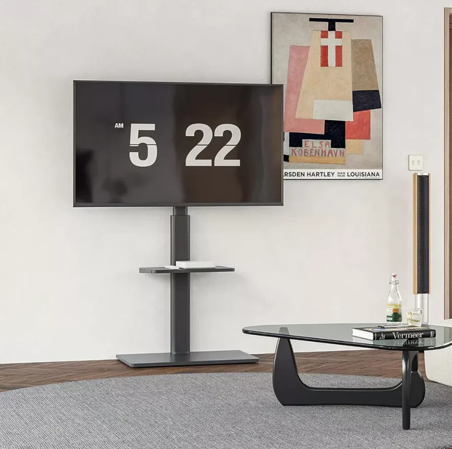 Swivel Floor TV Stand Mount Height Adjustable with Shelf and HD Cable for 32- 65 Inch LCD LED Flat Screen