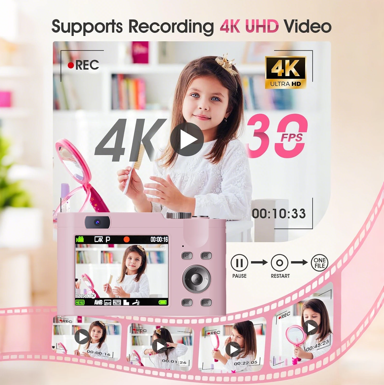 4K30FPS Digital Camera with Autofocus | 48MP Ultra-Compact Vlogging Camera for Photography | 16X Digital Zoom & Image Stabilization | Includes 32GB Micro SD Card & 2x 1200mAh Batteries | Perfect for Beginners, Teens & Adults，Cheap Camera