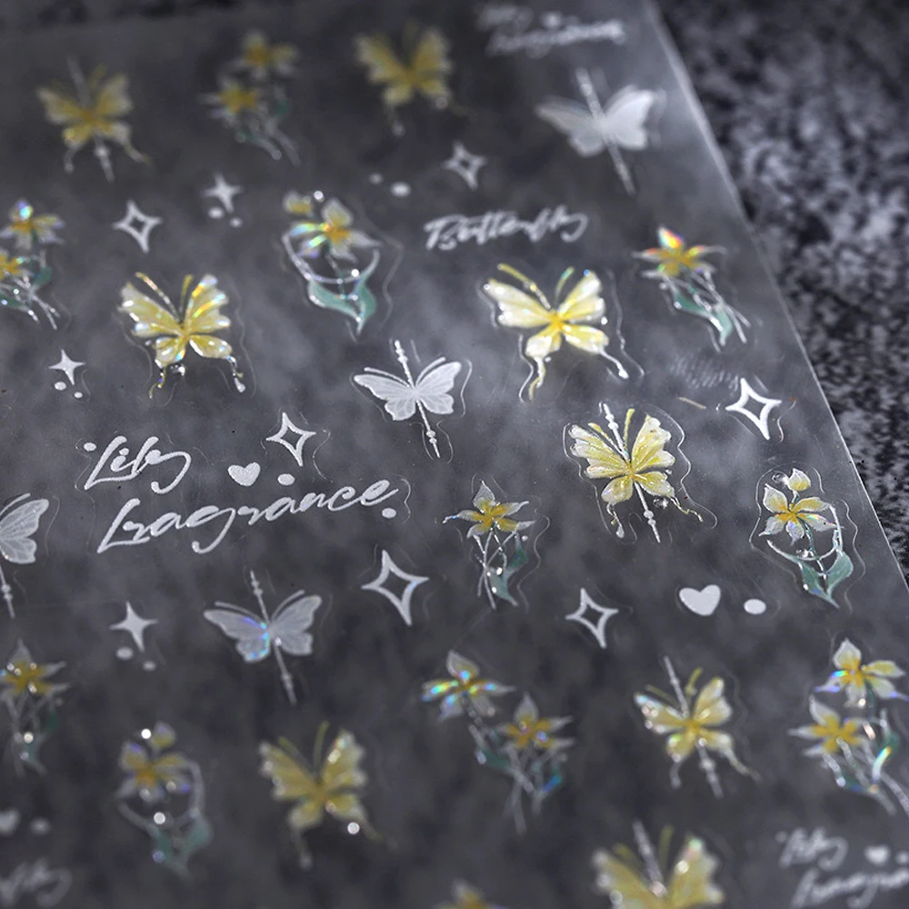 Betoverde vlindertuin Nail Art Sticker olieverf bloem tulp delicate bloemblaadjes Vintage bloemen zelfklevende manicure sticker